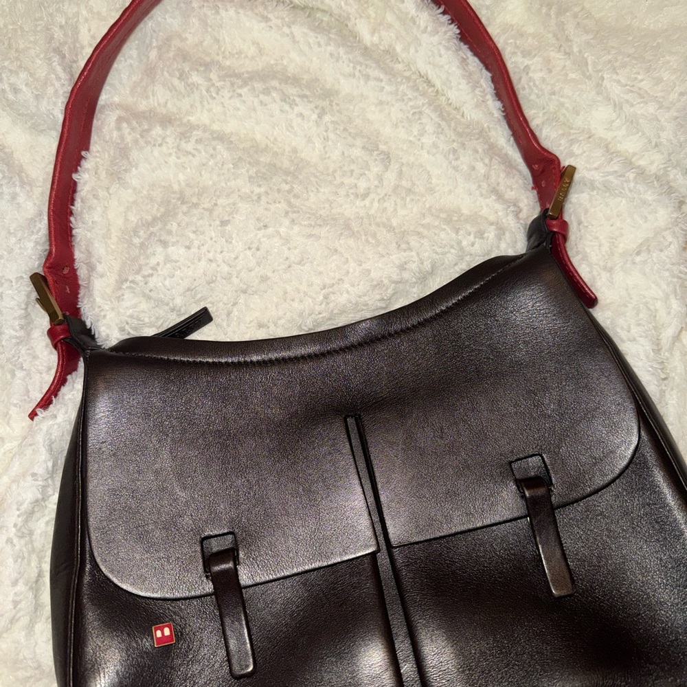 Vintage Bally Brown and Red Leather Shoulder Bag